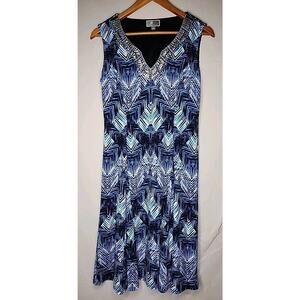 JM Women Shift Dress Size S Sleeveless Blue Black Embellished Beads Sequins